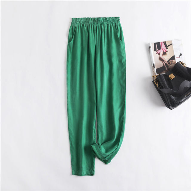 Heavy trousers, real copper-ammonia silk trousers, loose draping, small feet, straight and elastic waist, slim casual pants for women, summer