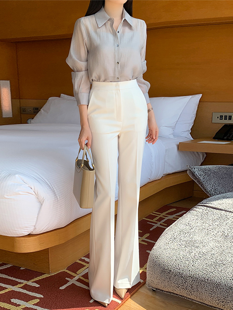 职业微喇西裤女2026春秋新款高腰垂感喇叭裤小个子简约显瘦西装裤