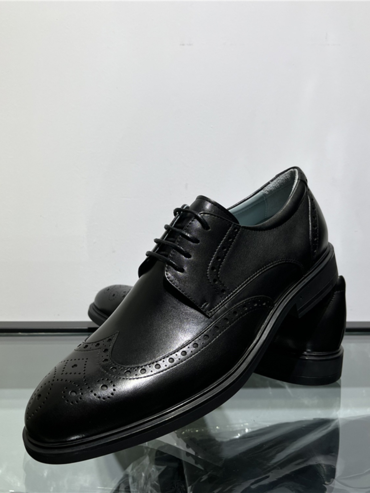 SPRING TOP LAYER CALFSKIN LEATHER SHOES DERBY SHOES MENS BUSINESS FORMAL WEAR RUBBER SOLE BLACK