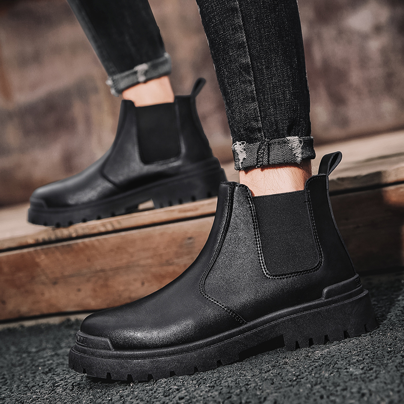 CHELSEA BOOTS MENS WINTER VELVET WARM MARTIN BOOTS HIGH TOP COTTON SHOES LEATHER BOOTS HUIZHOU CHIMNEY BOOTIES WINTER SNOW