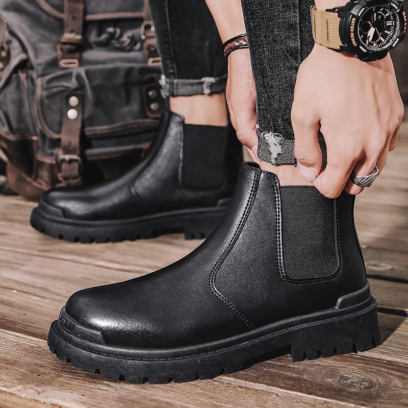 CHELSEA BOOTS MENS WINTER VELVET WARM MARTIN BOOTS HIGH TOP COTTON SHOES LEATHER BOOTS HUIZHOU CHIMNEY BOOTIES WINTER SNOW