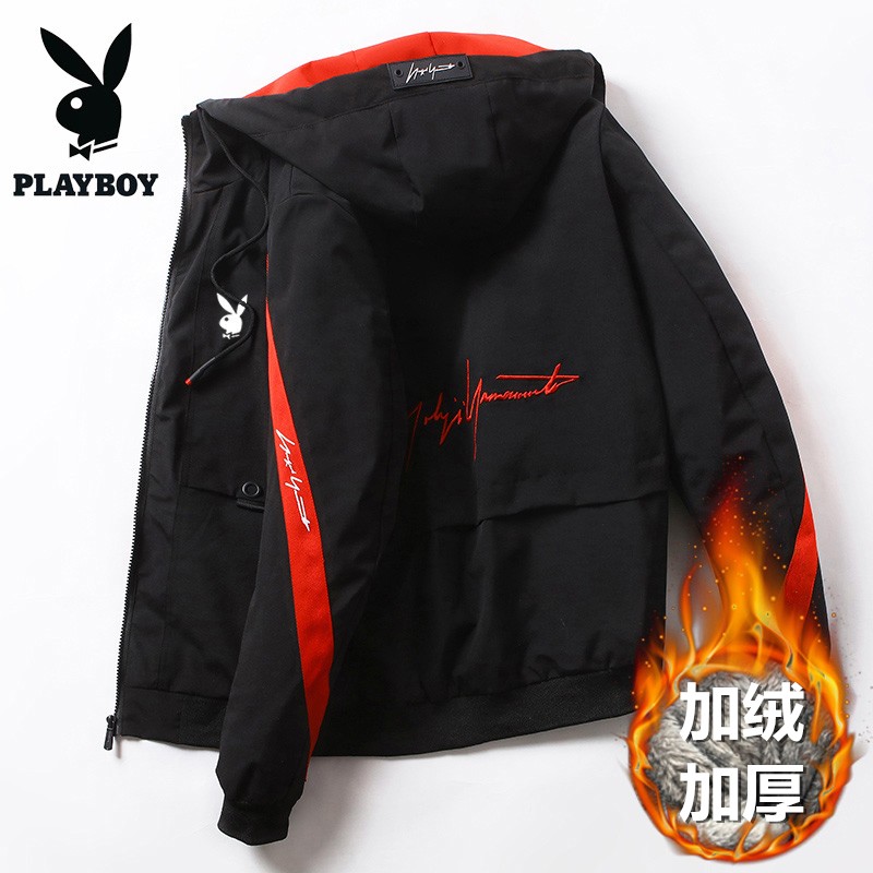 PLAYBOY MENS JACKET AUTUMN AND WINTER TREND CARGO JACKET WEAR FLEECE THICKENED CASUAL AND VERSATILE TRENDY WINDBREAKER