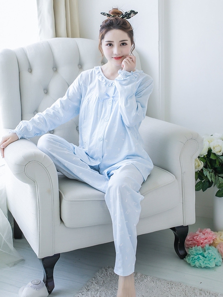 夏季月子服纯棉薄款9月份产后哺乳孕妇睡衣女春秋大码8怀孕期产妇