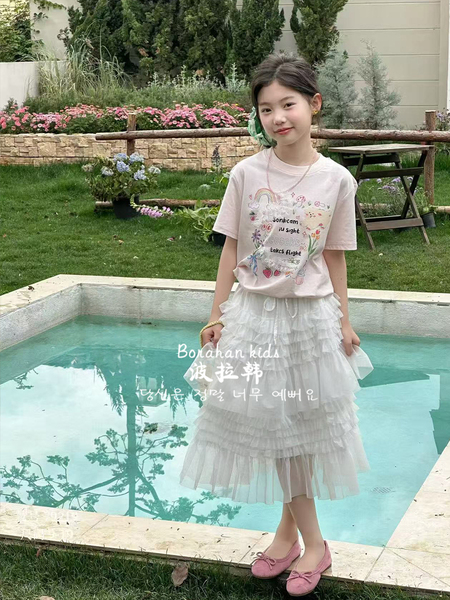 波拉韩女童甜美T恤女孩夏装蕾丝短袖2026新款女大童纯棉半袖衣服 — 3