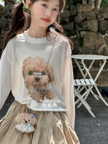波拉韩童装女童秋季长袖t恤2026新款女孩防晒衣服儿童上衣女大童