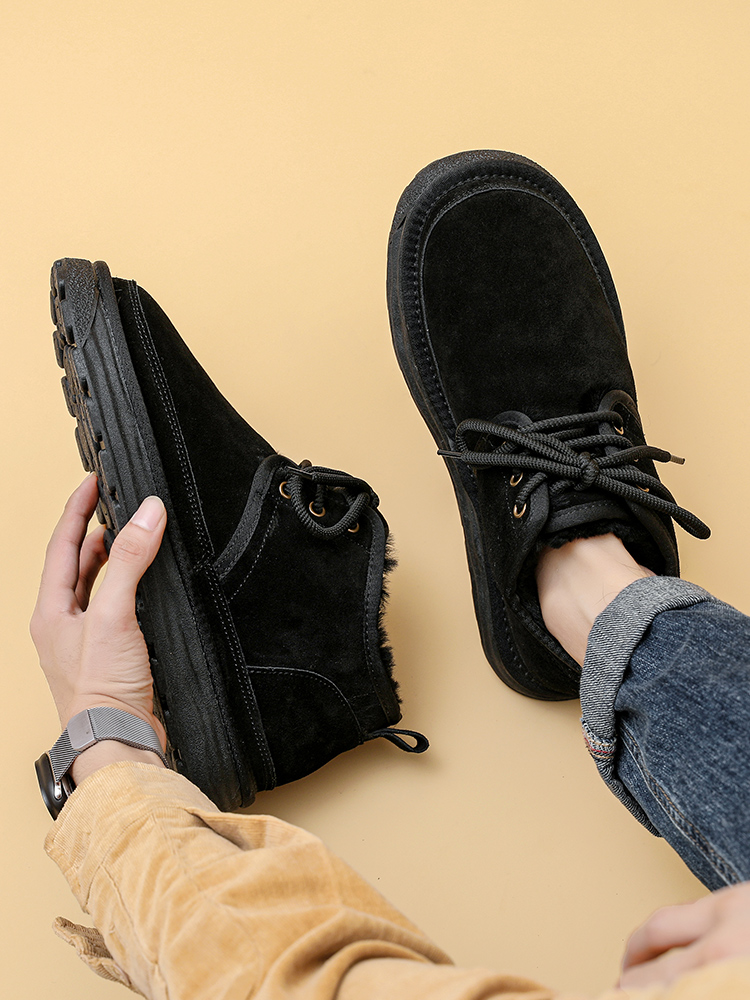 FUR INTEGRATED SNOW BOOTS MENS 2023 WINTER NEW FLEECE THICKENED BREAD SHOES COLD-RESISTANT WOOL NORTHEAST COTTON SHOES