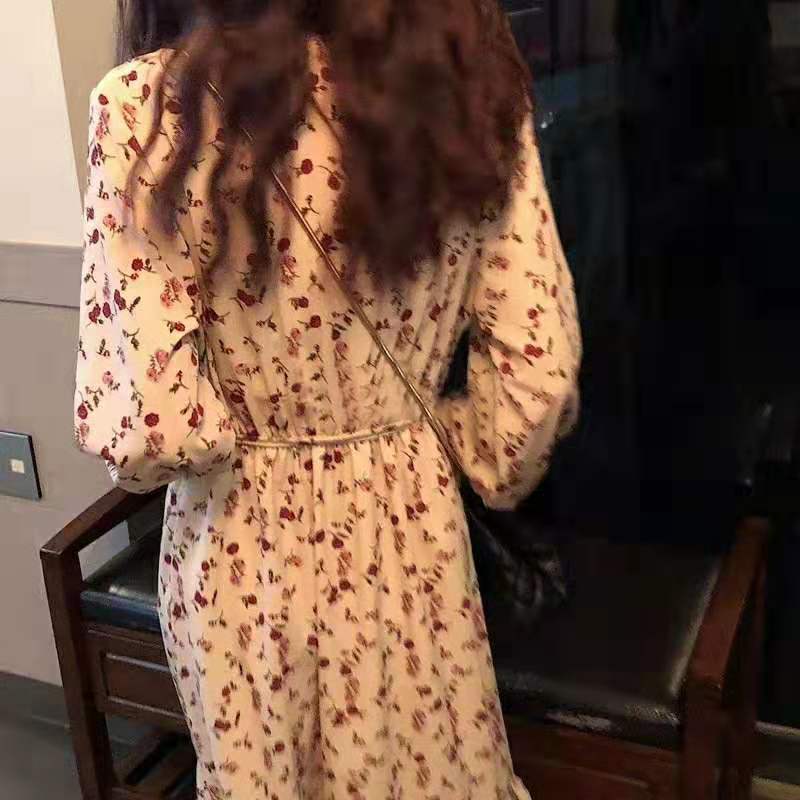 AUTUMN CLOTHES 2024 NEW FAIRY SUPER FAIRY SEN DEPARTMENT FRENCH FIRST LOVE LONG SKIRT RETRO CHIFFON FLORAL DRESS WOMAN