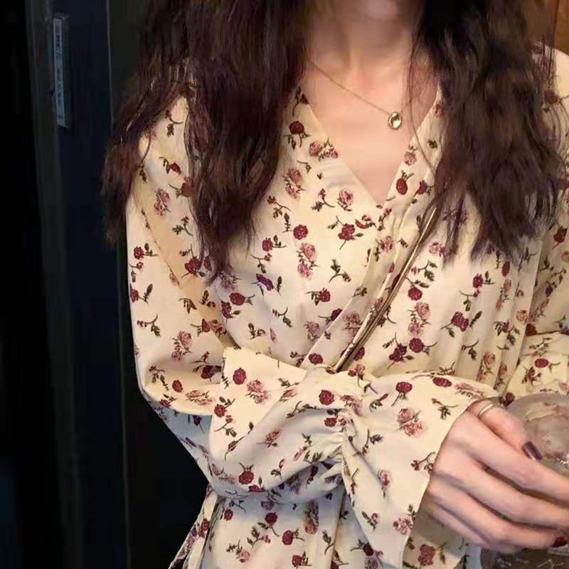 AUTUMN CLOTHES 2024 NEW FAIRY SUPER FAIRY SEN DEPARTMENT FRENCH FIRST LOVE LONG SKIRT RETRO CHIFFON FLORAL DRESS WOMAN