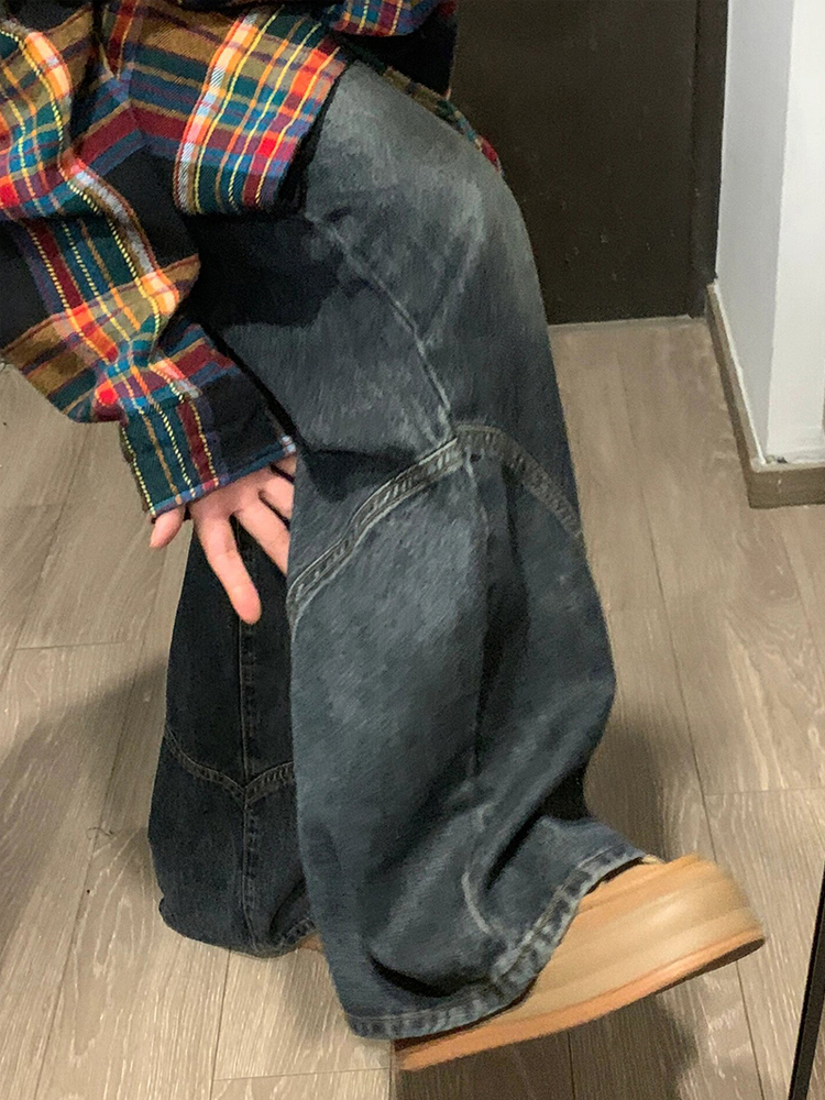 AMERICAN RETRO HIGH STREET MICRO FLARED JEANS WOMENS SPRING AND AUTUMN DESIGN SENSE NICHE HIGH-WAISTED STRAIGHT WIDE-LEG PANTS AUTUMN AND WINTER