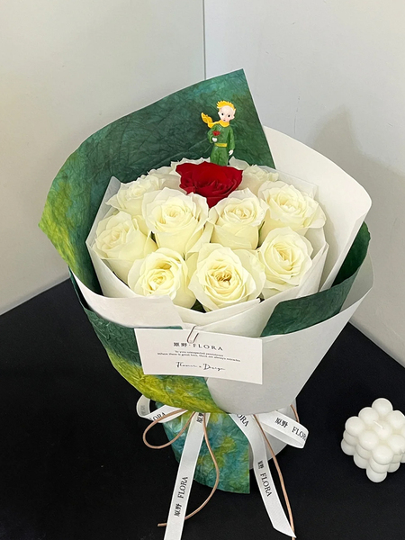 小王子花束包装纸鲜花黄恋绿水墨石纹纸玫瑰花艺包花材料全套配件