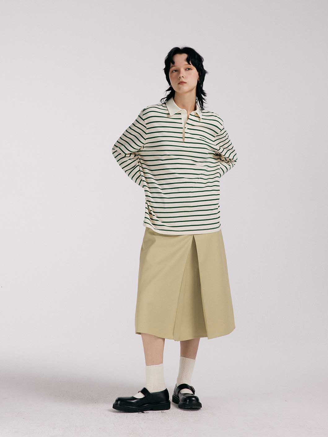 OVERDRESS GREEN STRIPED POLO SHIRT FRESH CASUAL AMERICAN EMBROIDERY CLASSIC LONG-SLEEVED T-SHIRT