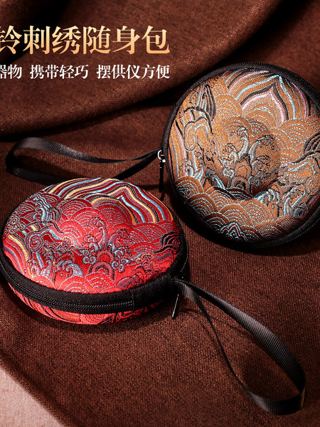碰铃袋双层加厚袋山海纹刺绣包袋首饰袋包金布收纳法器佛随身挂饰
