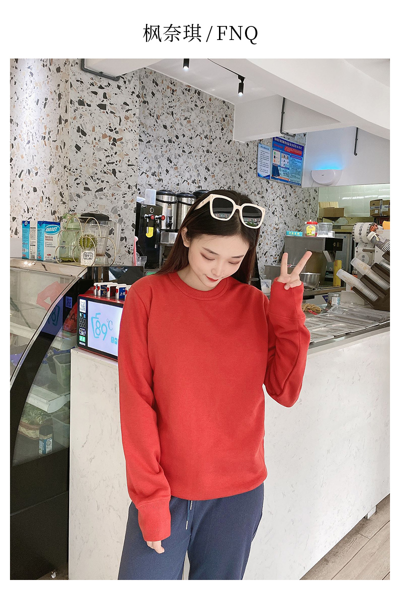 CHERRY RED 350G HEAVY TERRY SOLID COLOR CREWNECK SWEATSHIRT NEW SIMPLE OVERSIZE COUPLE TOP