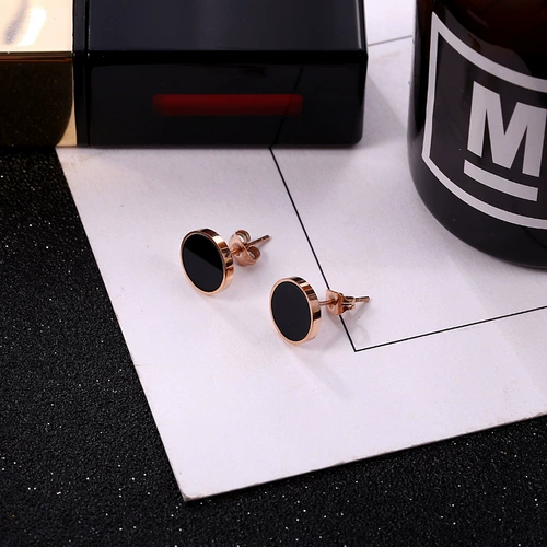 Золотые модные черные универсальные гипоаллергенные серьги из нержавеющей стали, в корейском стиле, розовое золото