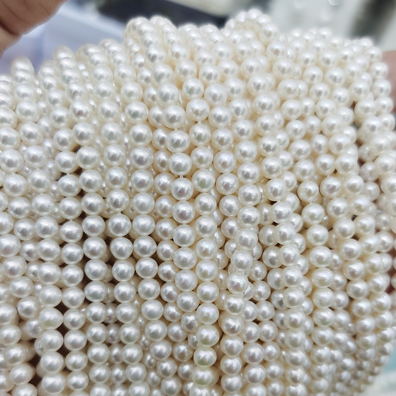 QUSHE JEWELRY 4-5MM 라운드 미니 작은 진주 목걸이 반제품 천연 담수 진주 목걸이 루즈 비즈