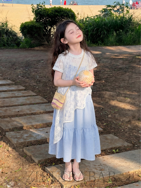 适合女童夏天穿的套装2026新款女孩大童度假风裙子儿童吊带连衣裙