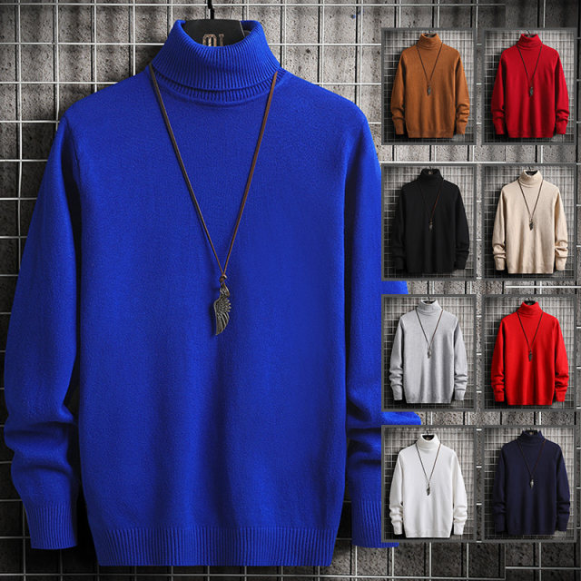 Sweater men's trunk neck autumn and winter thick base shirt Korean style trendy pullover slim knitted sweater solid color long-sleeved clothes