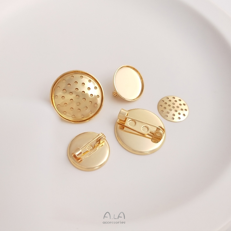 색상 보존 14K 구리 입히는 진짜 골드 메쉬 디스크 브로치 액세서리 DIY 수제 보석 재료 디스크 샤워 헤드 안전 핀