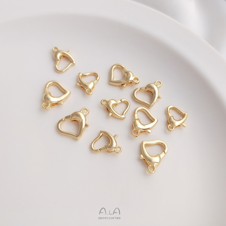 COLOR-PRESERVING 14K GOLD HEART-SHAPED LOBSTER CLASP HANDMADE DIY SPRING CLASP ACCESSORIES BRACELET NECKLACE END BUCKLE JEWELRY MATERIAL