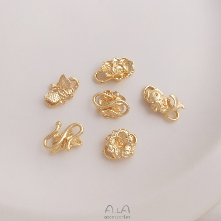 14K GOLD-FILLED COLOR-RETAINING PEARL BUCKLE BUTTERFLY LOTUS S-SHAPED BUCKLE DIY FISH-SHAPED FISH HOOK BUCKLE BRACELET NECKLACE FINISHING ACCESSORIES