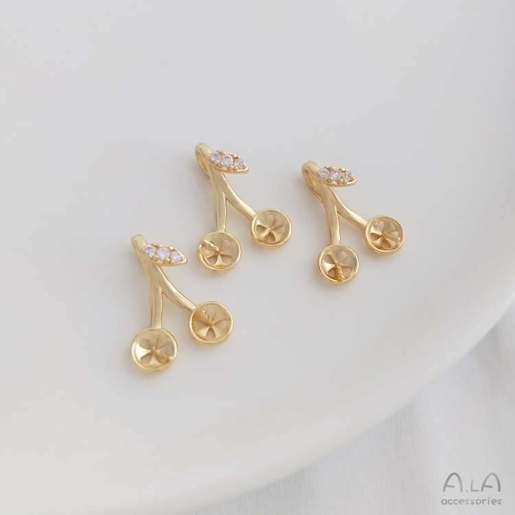 14K 골드 채워진 색상 보호 지르코늄 체리 중공 펜던트 수제 DIY 하프 홀 진주 크리스탈 목걸이 펜던트 펜던트