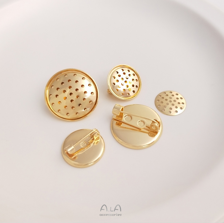 색상 보존 14K 구리 입히는 진짜 골드 메쉬 디스크 브로치 액세서리 DIY 수제 보석 재료 디스크 샤워 헤드 안전 핀