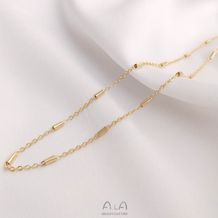 색상 보존 체인 14K 금도금 스페이서 비드 체인 수제 느슨한 체인 플랫 O 긴 튜브 체인 DIY 팔찌 목걸이 쥬얼리 체인