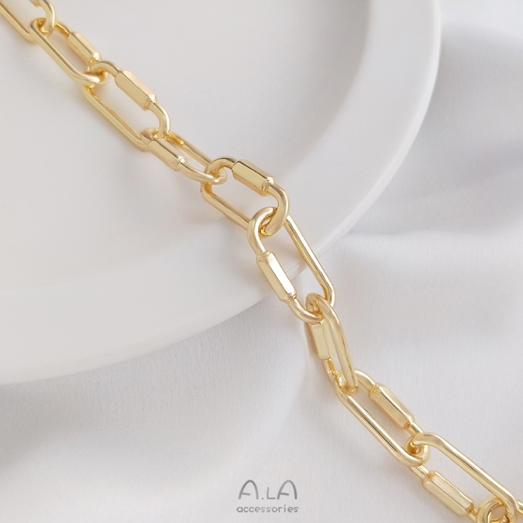 14K 금으로 채워진 색상 보존 긴 O 체인 타원형 버클 체인 유럽과 미국 스타일의 거친 DIY 팔찌 목걸이 수제 느슨한 체인