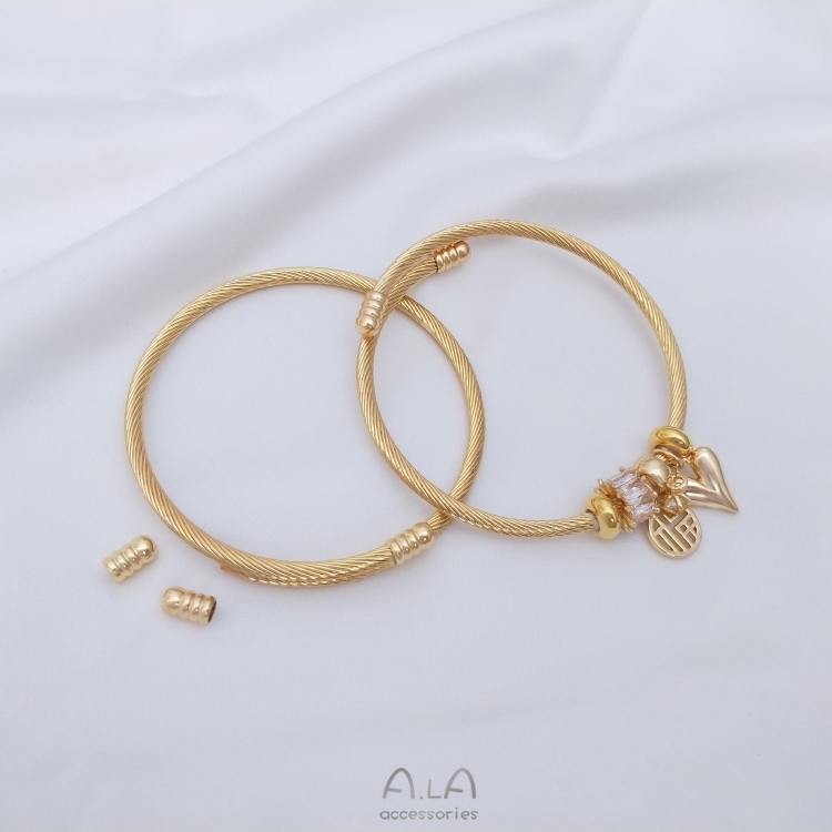 탄성 와이어 링 팔찌 14K 골드 채워진 색상 보존 오픈 팔찌 DIY 수제 대형 구멍 비즈 매달려 펜던트 팔찌 반지