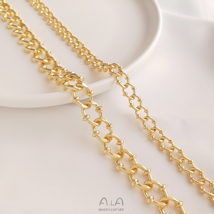 색상 보존 14K 금으로 덮인 새로운 QQ 체인 유럽과 미국 스타일의 복고풍 거친 미네랄 체인 DIY 팔찌 목걸이 쥬얼리 수제 느슨한 체인