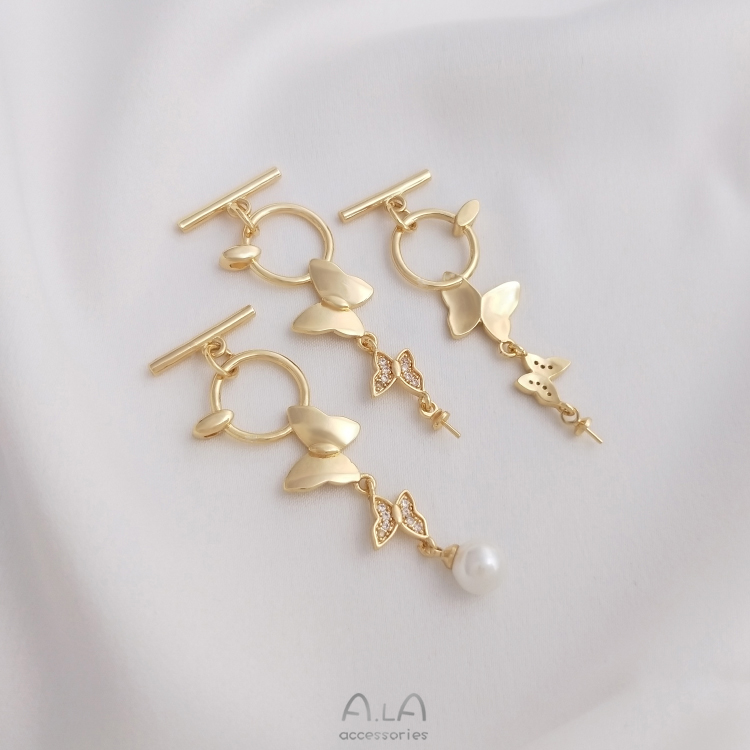 색상 보존 14K 금 덮인 나비 OT 버클 마이크로 장식 나비 매달려 양의 눈 진주 펜던트 버클 DIY 목걸이 쥬얼리 매달려 버클