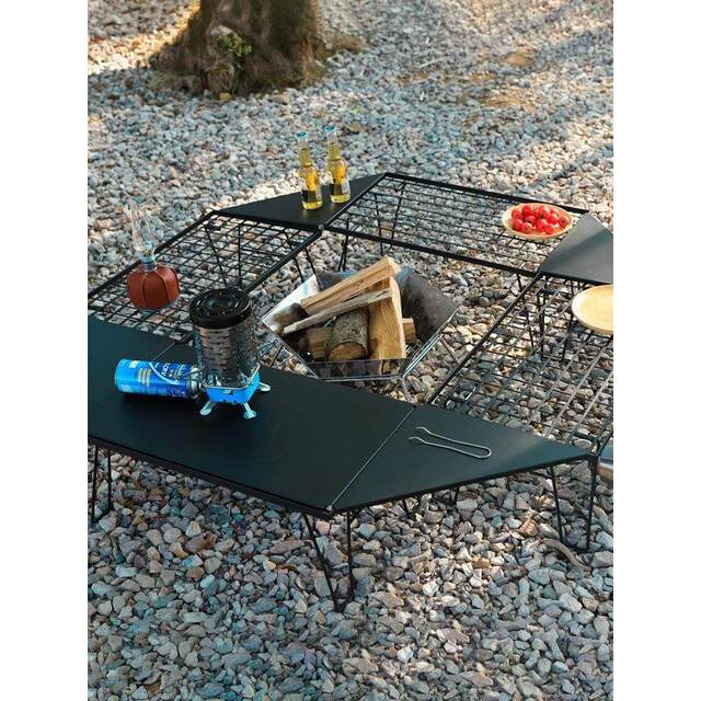 Outdoor multi-function barbecue table camping portable mesh table Mini storage rack folding table chair drain bowl rack