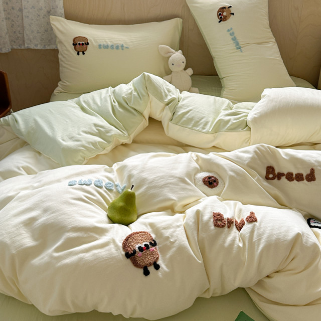 Towel embroidered bread man washes cotton bed four-piece set student dormitory sheets and quilt covers three-piece set non-pure cotton full cotton