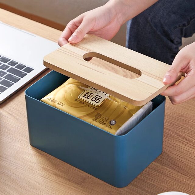抽纸盒桌面纸巾盒家用客厅餐厅茶几木纹盖简约多功能收纳纸盒创意