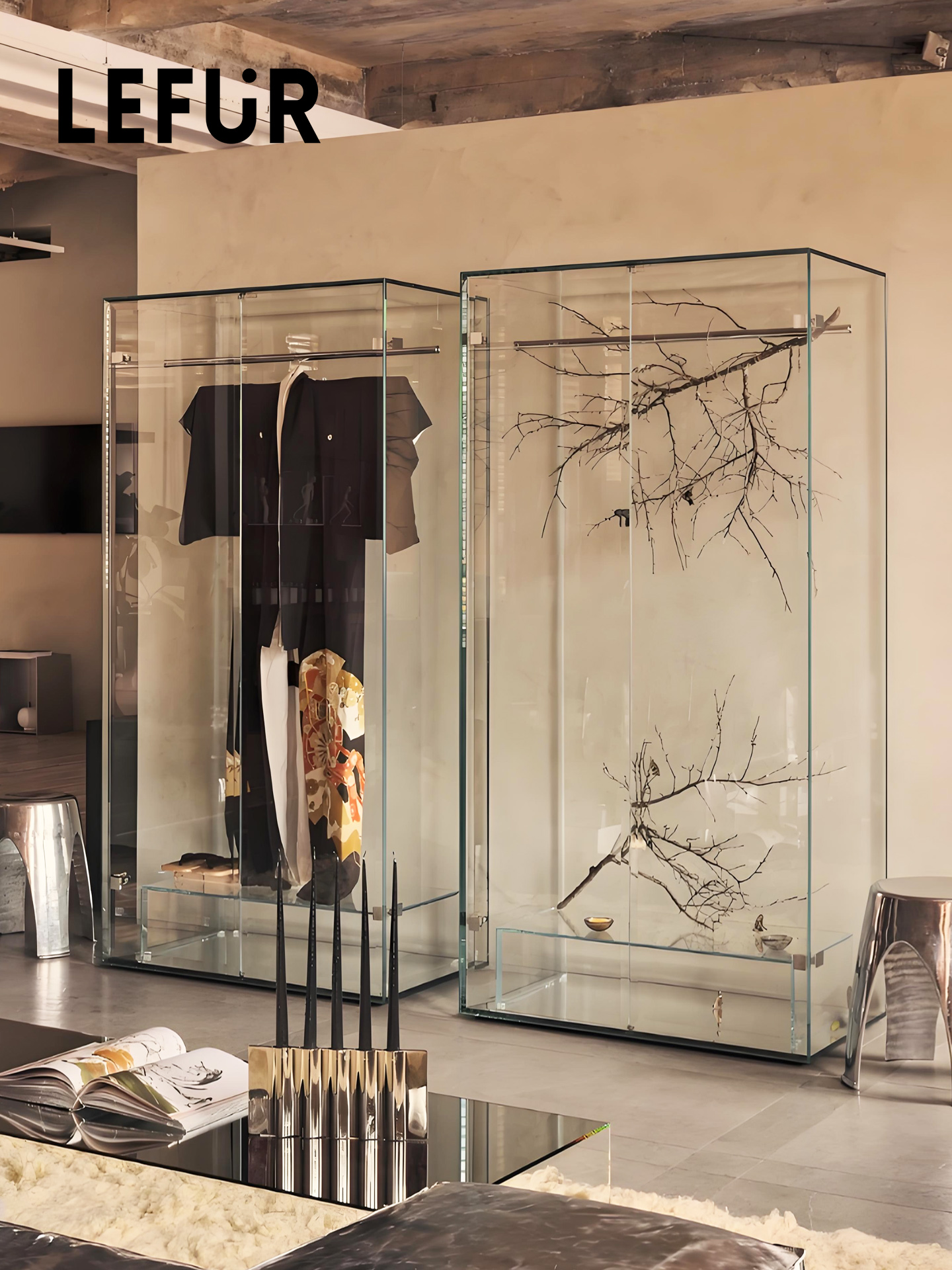 GLAS Итальянский минималистский стеклянный шкаф-купе домашняя спальня ванная комната готовый гардероб гардеробная витрина для одежды Изображение 1