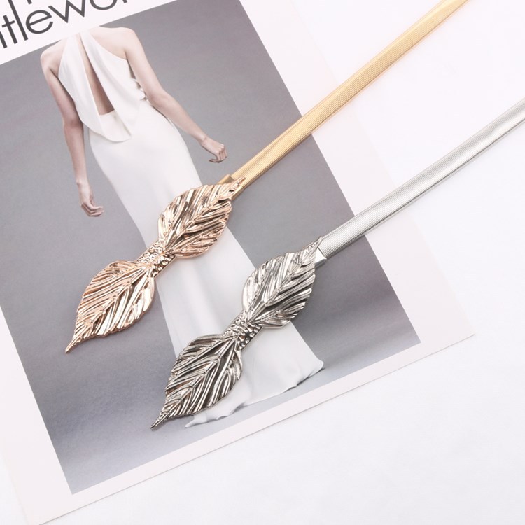 STRETCH METAL LEAF CHAIN ELASTIC WAISTBAND SILVER STRETCH WAIST CHAIN VERSATILE SKIRT DECORATED SMALL BELT WOMEN