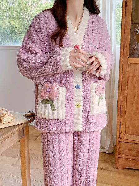 2026珊瑚绒月子服冬产后孕妇睡衣大码产妇喂奶哺乳保暖加厚家居服 — 2