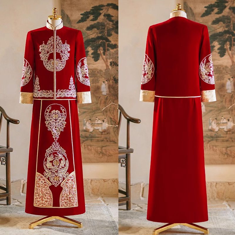 PLUS SIZE MENS XIUHE CLOTHES MENS GROOM CHINESE WEDDING DRESS TOAST DRESS TANG COSTUME DRAGON AND PHOENIX GOWN FAT AND AUTUMN