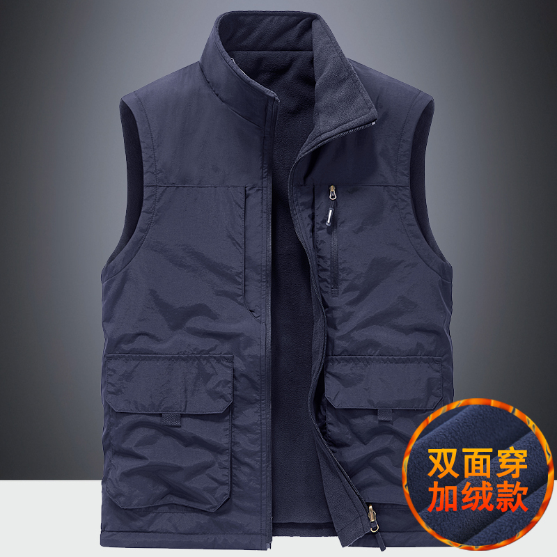2023 WINTER NEW VELVET THICKENED FLEECE LAPEL OVERALLS VEST COLD AND WARM MULTI-POCKET VEST MENS TIDE