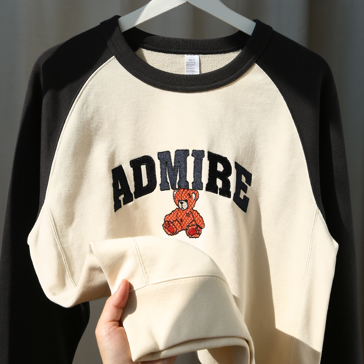 AMERICAN RETRO ORIGINAL PRINT  340G HEAVY TERRY CLOTH EMBROIDERED TOP WOMENS CONTRAST ROUND NECK SWEATSHIRT MENS AUTUMN