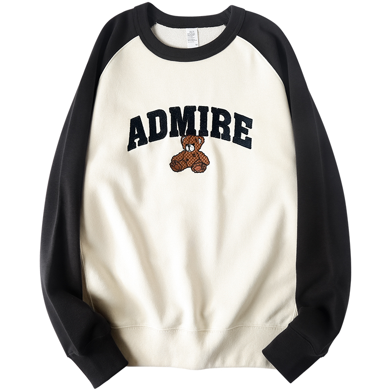 AMERICAN RETRO ORIGINAL PRINT  340G HEAVY TERRY CLOTH EMBROIDERED TOP WOMENS CONTRAST ROUND NECK SWEATSHIRT MENS AUTUMN