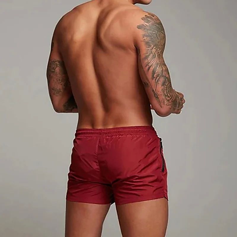 MENS WORKOUT RUNNING SHORTS DRAWSTRING MESH ZIPPER PO