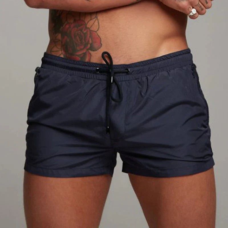 MENS WORKOUT RUNNING SHORTS DRAWSTRING MESH ZIPPER PO