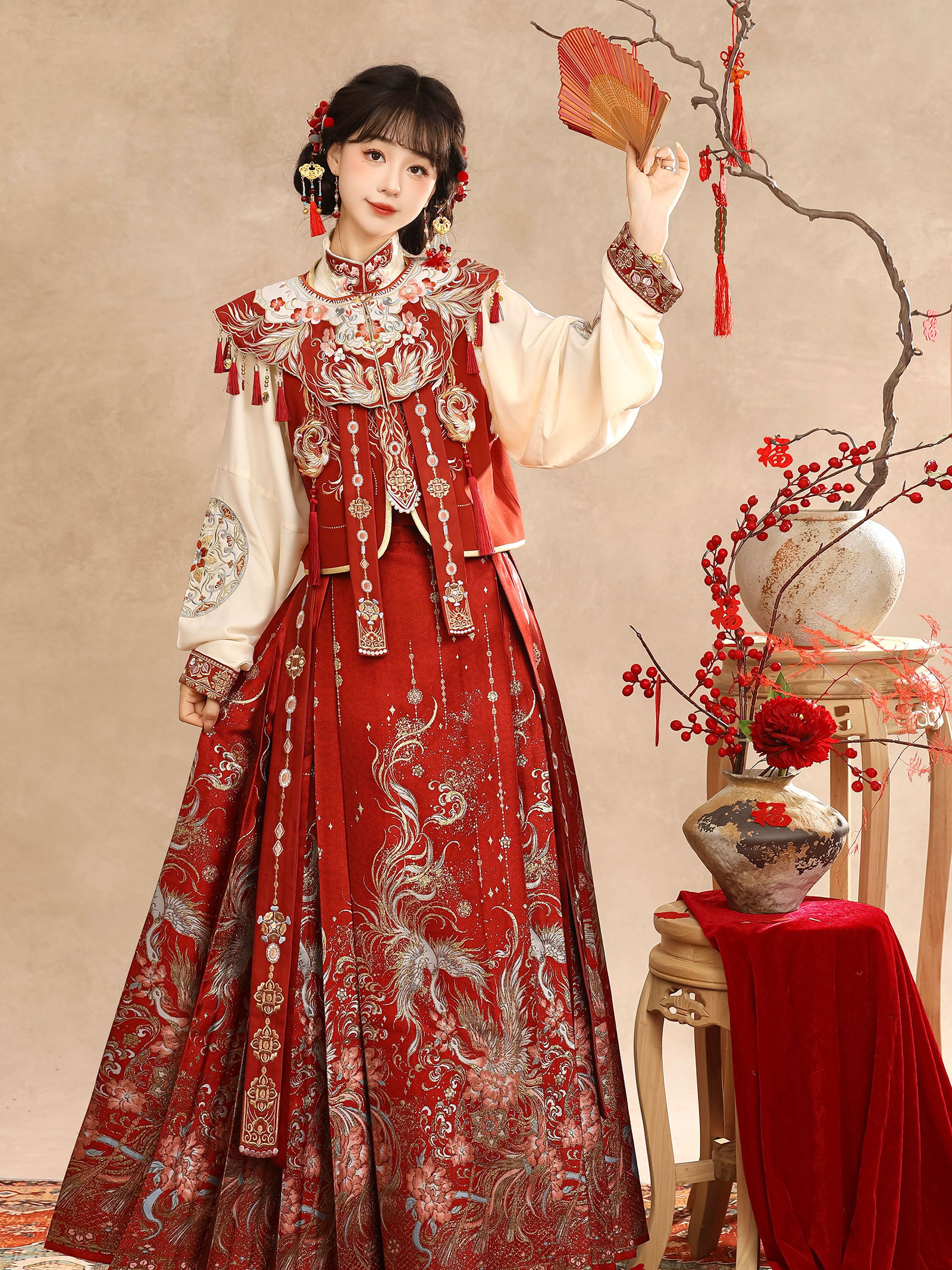Huangyu original Hanfu/ женский костюм с юбкой в виде красной лошади, свадебное платье, платье для тостов в честь помолвки, 2025 новогоднее платье Изображение 1