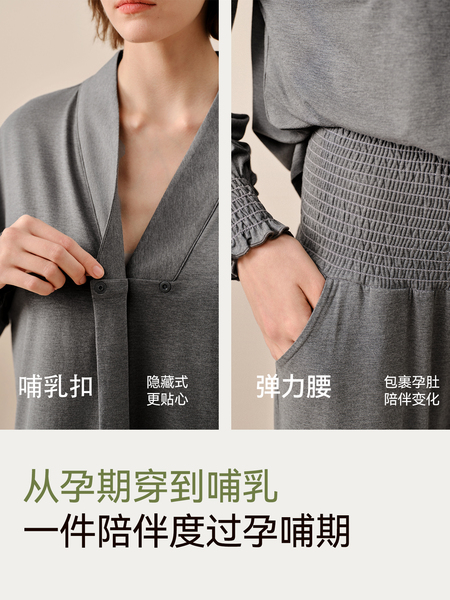 sohiwoo曦物月子服孕产妇秋款哺乳睡衣外穿天竹棉吸汗家居服套装 — 5