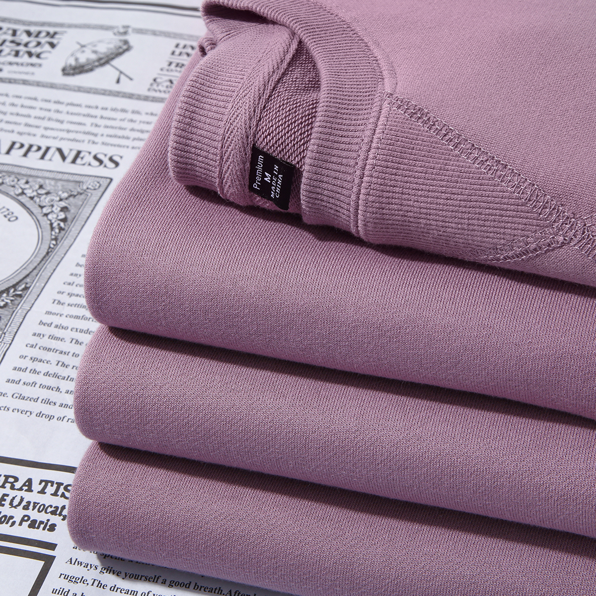 RARE SHADE DARK PURPLE 340G HEAVY INVERTED TRIANGLE ROUND NECK SWEATER NEW TERRY BOTTOMING SHIRT MEN AND WOMEN AUTUMN