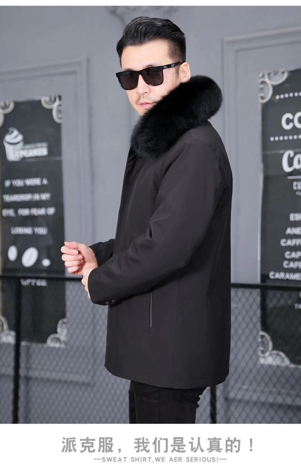 중노년층 여우 사각깃 탈부착형 토끼털 파이로 겨울 두꺼워진 따뜻한 털코트[프리퍼소매]