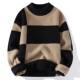 Spliced ​​round neck pullover plus fluff sweater for men 2025 new autumn and winter trendy autumn teenager loose knitted sweater