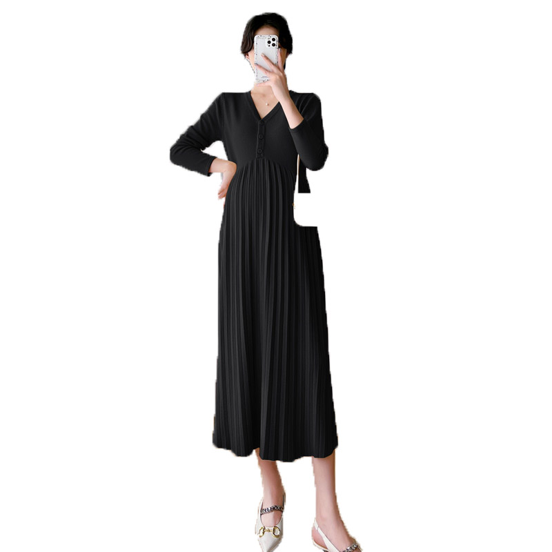 UK NEXT ROAD MATERNITY AUTUMN KNITTED DRESS LONG V-NECK TEMPERAMENT AUTUMN WINTER SWEATER WOMENS BELLY COVERING SKIRT