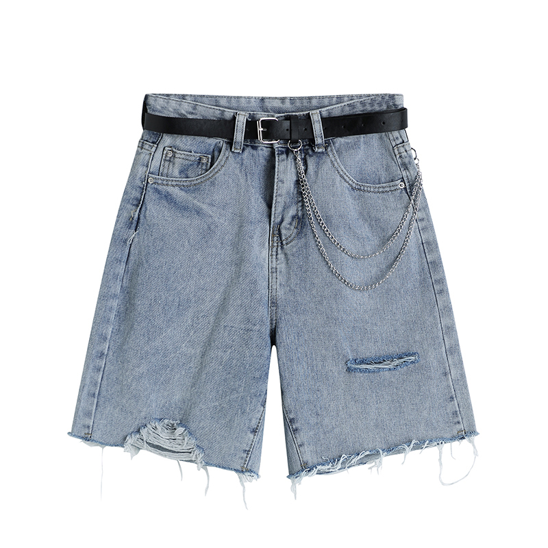 2024 신형 카운터 청바지 벨트 트렌디한 로우 엣지 쿼터 팬츠 홀 레트로 루즈 카운터 철수